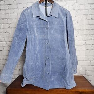 M Nordstrom brand washable suede leather blue coat shirt button up size medium